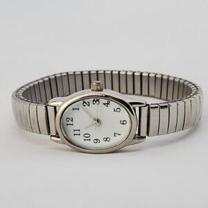 Women's Watch Easy Read 19MM White Dial Gray Stretch Band 6.5" New Battery